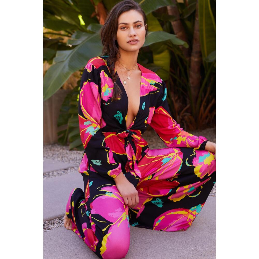 New Maaji Pink Floral Long Sleeve Cut-Out Jumpsuit - Size Small - Picture 4 of 7
